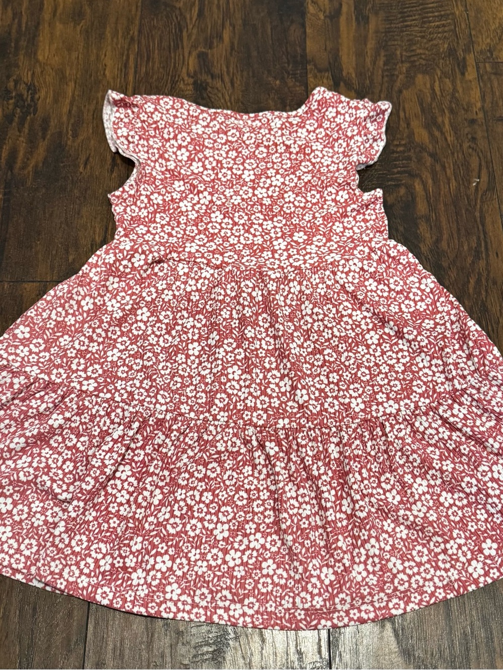 Btween Girls Size 5 Red Floral Button Front Tiered Dress - Picture 2 of 6